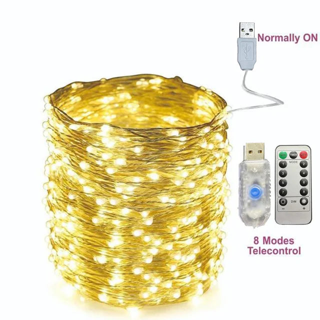 USB Led String Light 5M/10M/20/30M Telecontrol 8Mode Remote Control Lights Fairy garlands Wedding Christmas Holiday Decor lamps