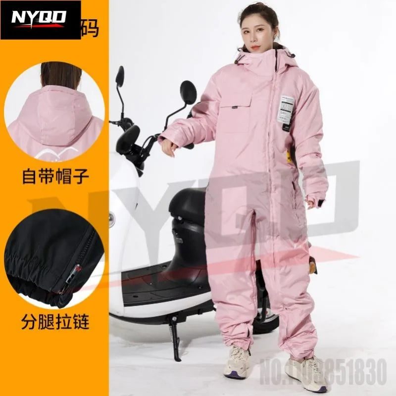 Chaqueta cortavientos para motocicleta, con piernas divididas, para montar a horcajadas, cálida, para esquiar, para invierno, gruesa, para montar en bicicleta eléctrica.