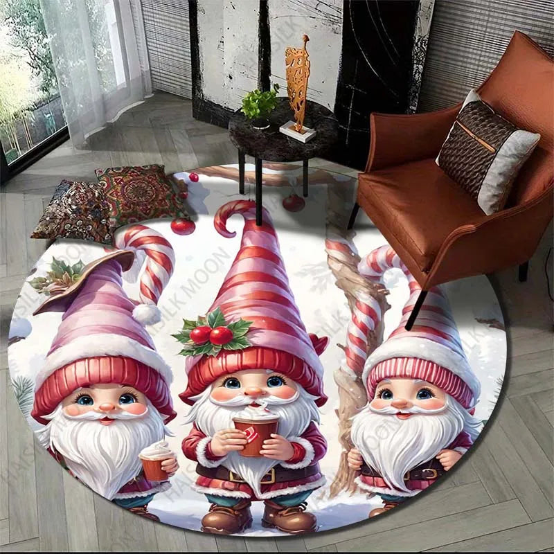 Gnome Christmas Print Round Carpet Suitable for Living Room Bedroom Carpet Flannel Non-slip Carpet, Sofa Chair Creative Door Mat