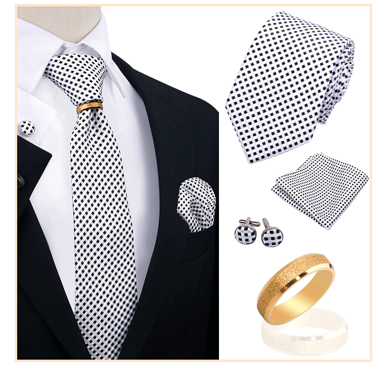 Corbatas para hombre con juego de broches y anillos, diseño de marca, corbatas, pañuelos, gemelos, regalos para bodas y fiestas, accesorios para hombre