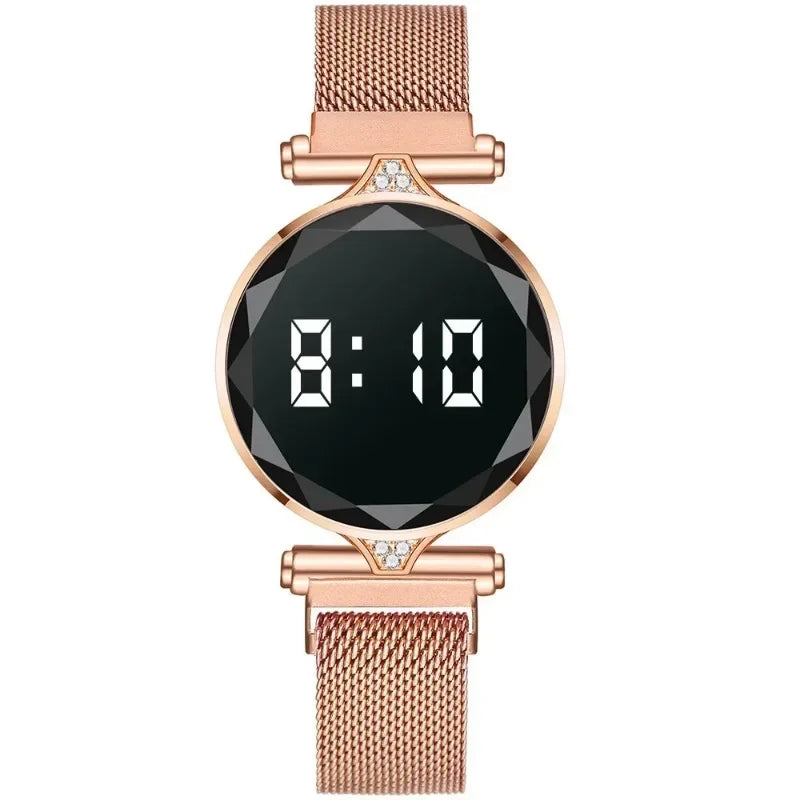 Reloj LED de lujo para mujer, pulsera magnética, relojes de oro rosa, relojes digitales de cuarzo para mujer, reloj femenino