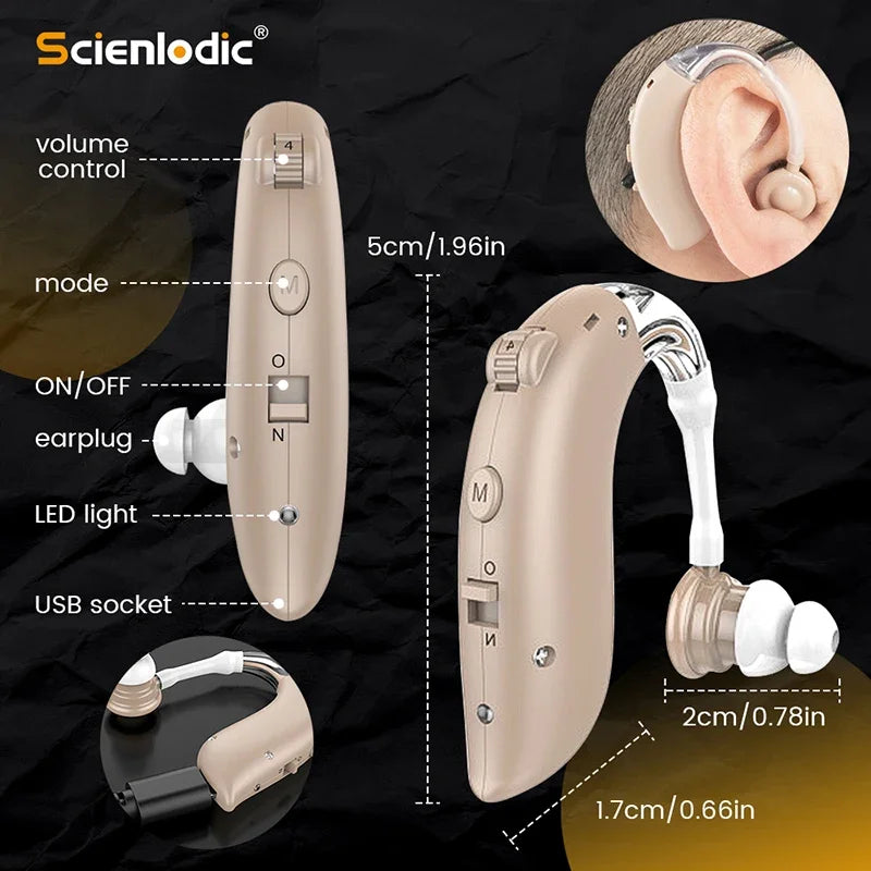 Mini audífono recargable Audífonos digitales BTE Amplificador de sonido de tono ajustable Audífono digital portátil para personas mayores sordas