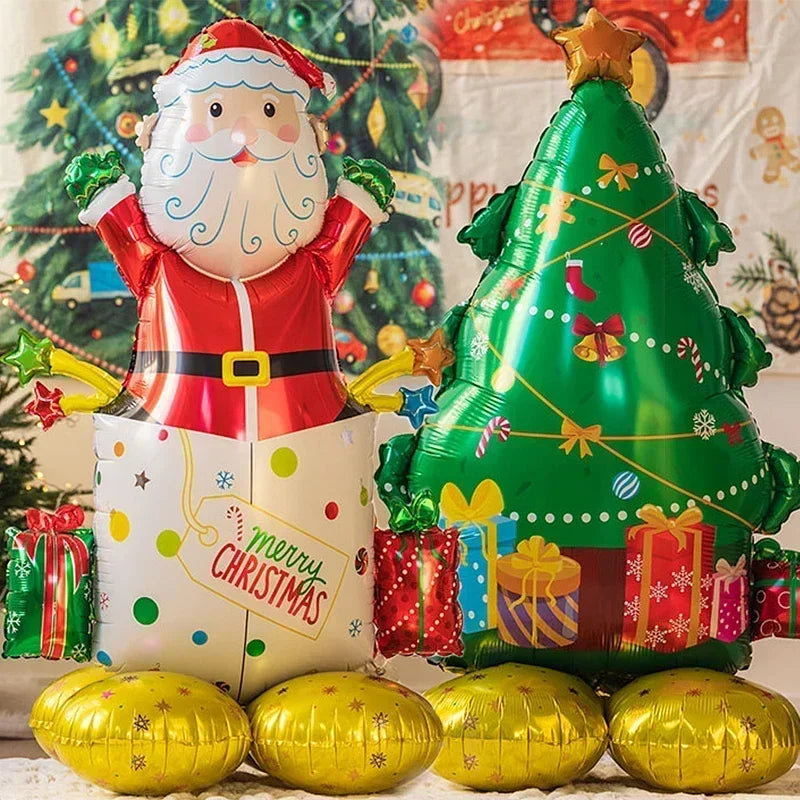 4D Large Christmas Standing Balloon Cartoon Santa Claus Snowman Xmas Tree Foil Balloons New Year Party Home Decoration Supplies