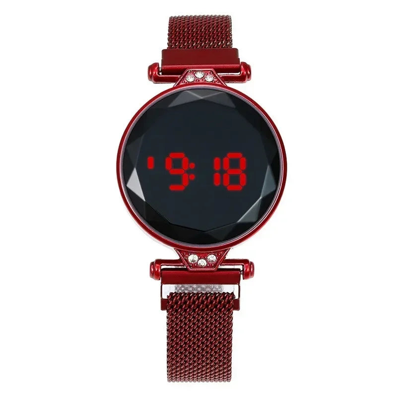 Reloj LED de lujo para mujer, pulsera magnética, relojes de oro rosa, relojes digitales de cuarzo para mujer, reloj femenino