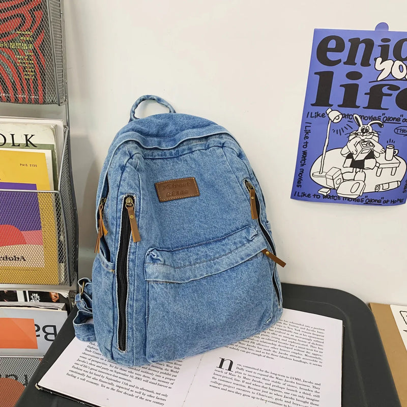 Mochilas de moda de mezclilla para la escuela, tendencia para estudiantes, bolsa de jeans, múltiples bolsillos, mochila de gran capacidad, mochila escolar femenina 2023