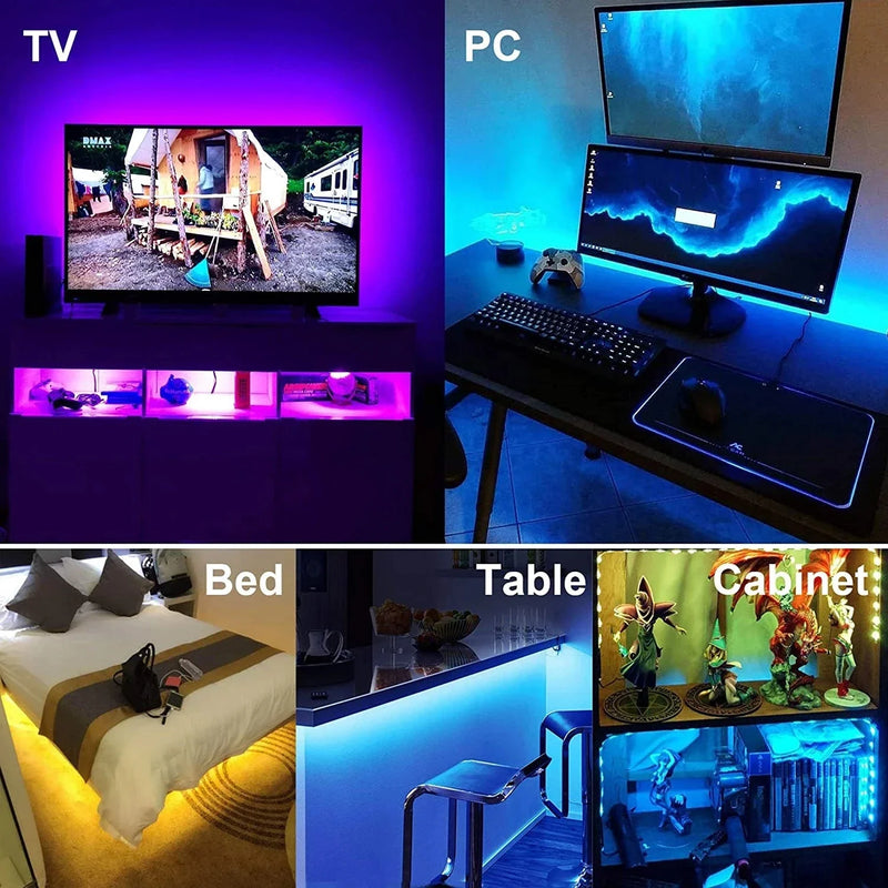 Luces LED para habitación, tira de luz LED USB de 5 V, enchufe Rgb 5050, 5 m, 10 m, retroiluminación LED para TV, luces LED inteligentes, accesorios de configuración para juegos