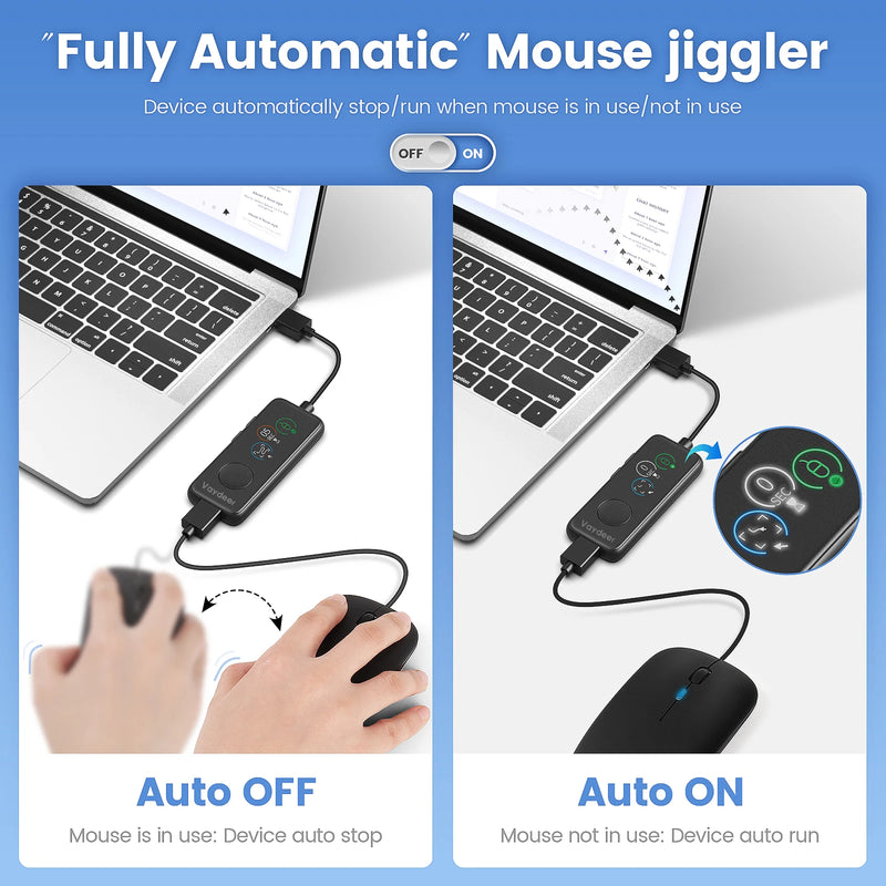 Fully Automatic Mouse Jiggler 100% Absolutely Undetectable USB Mouse Mover with HD Screen, Countdown Adjustable and 3 Trails