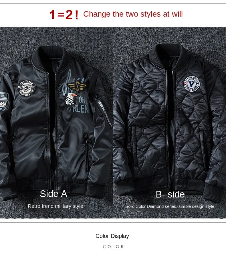 Coat Men's Air Force Pilot Jacket MA1 Autumn/Winter Baseball Suit Trendy Brand Double Sided Thickened Large