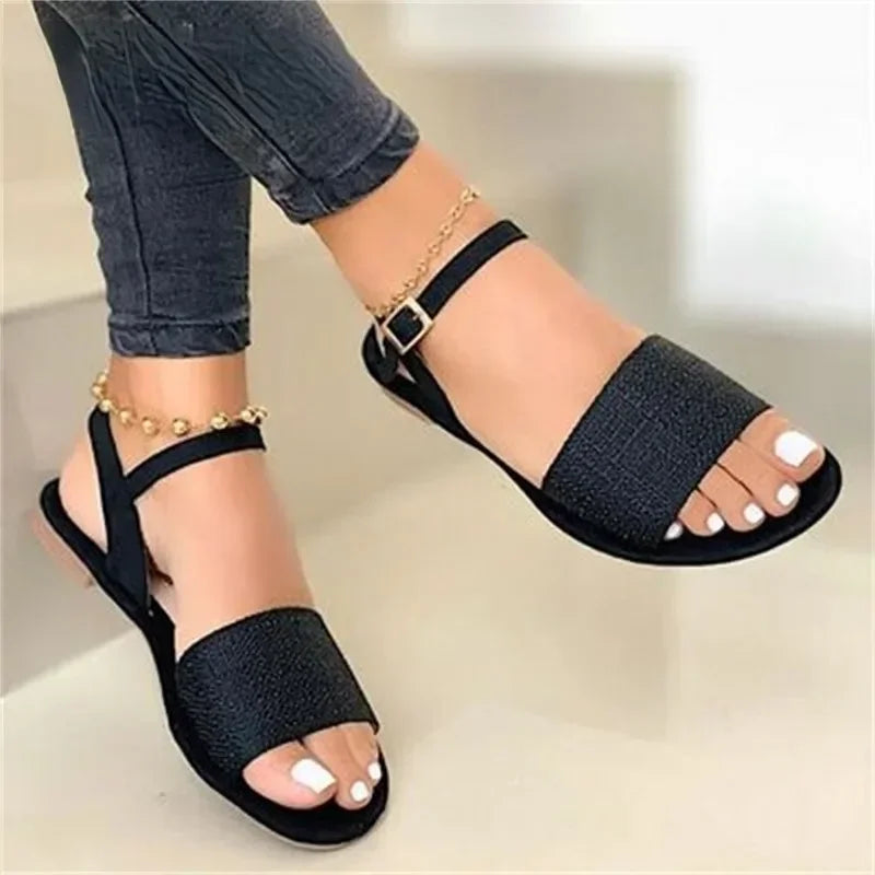 Women's Sandals 2024 New Summer Flats Ankle Strap Casual Roman Shoes Ladies Open Toe Gladiator Fashion Woman Sandals Zapatos