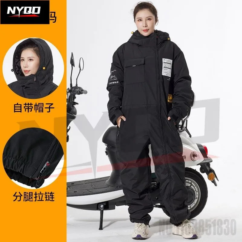 Chaqueta cortavientos para motocicleta, con piernas divididas, para montar a horcajadas, cálida, para esquiar, para invierno, gruesa, para montar en bicicleta eléctrica.