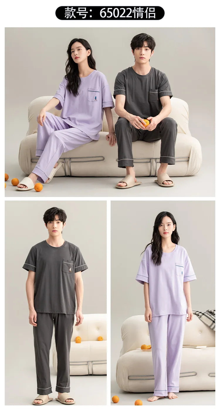 Couple Pajamas Summer Cotton Short Sleeve Trousers Sleepwear men's women's 2024 new simple loungewear pijama feminino Hombre