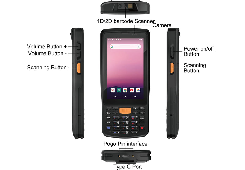 Android 11 4" Rugged PDA Handheld Terminal  4GB+64GB 1D2D Scanner Barcode Reader 4G WiFi GPS Warehouse  Data Collector Inventory