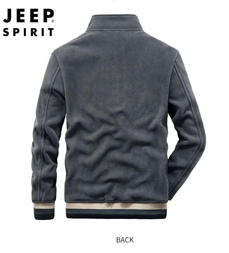 JEEP SPIRIT, chaqueta informal de forro polar para hombre, para exteriores, sencilla, de moda para otoño/invierno, además de chaqueta bordada con cuello alto y cálida de terciopelo, nueva