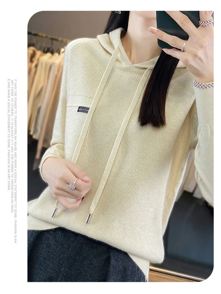 Autumn Winter Women Sweater 2024 Long Sleeve Hooded Pullovers Fashion Korean Knit Hoodie Sweaters Casual Warm Bottoming Jumper