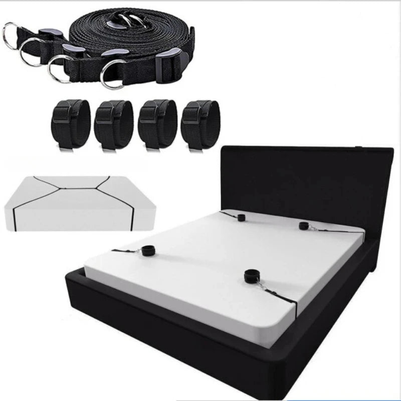 Handcuffs Bondage Set Bed BDSM Bondage Restraint Strap System Adults Wrists & Ankle Cuffs Erotic Sex Toy for Woman Couples Slave