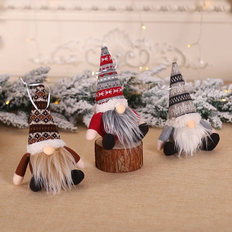 Christmas Plush Gnomes Doll Xmas Tree Hanging Mini Santa Claus Gnomes Pendant Christmas Swedish Home Decoration Lovely Doll Gift