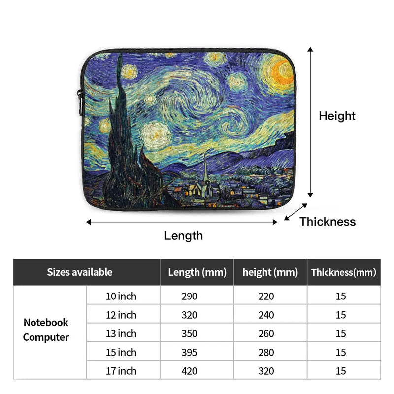 Funda a prueba de golpes para portátil Van Gogh de 12, 13, 15 y 17 pulgadas