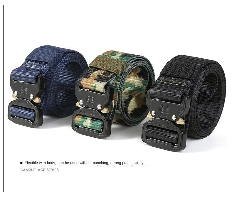 New Men's Belt Outdoor   Hunting Tactics Belt Multi Functional Buckle Nylon Belt Marine Corps Canvas Metal  Buckle