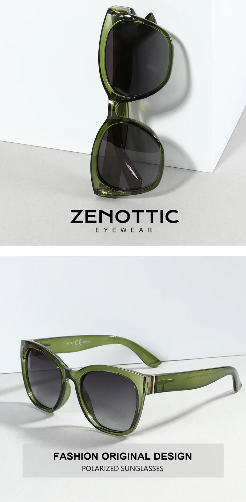 ZENOTTIC 2024 Gafas de sol polarizadas originales con montura de mariposa gruesa para mujer, gafas de sol con protección UV400, estilo ojo de gato