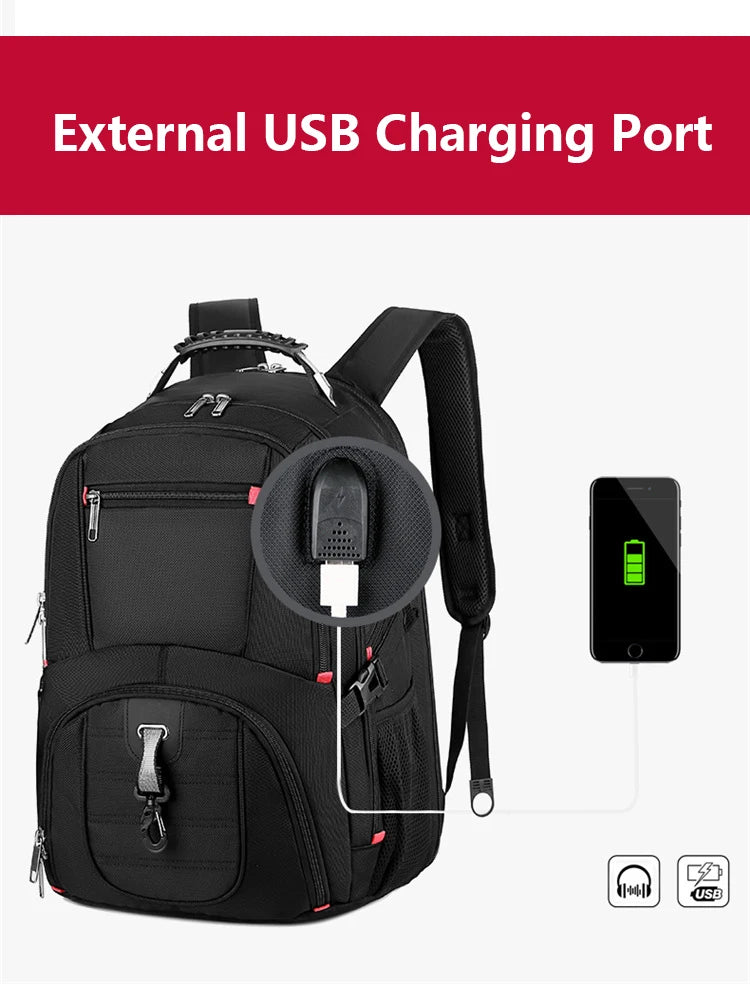 Mochila multifuncional suiza duradera para computadora portátil de 17 pulgadas, bolsa de viaje, mochila universitaria, puerto de carga USB, resistente al agua