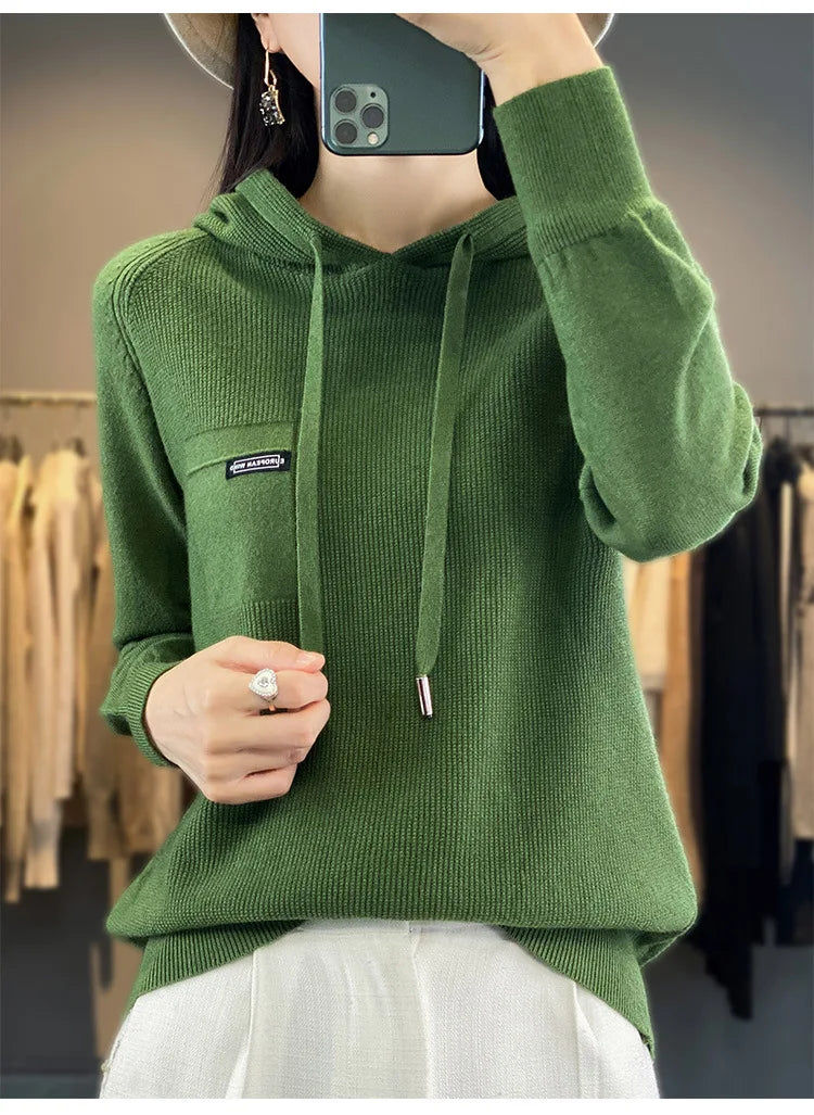 Autumn Winter Women Sweater 2024 Long Sleeve Hooded Pullovers Fashion Korean Knit Hoodie Sweaters Casual Warm Bottoming Jumper