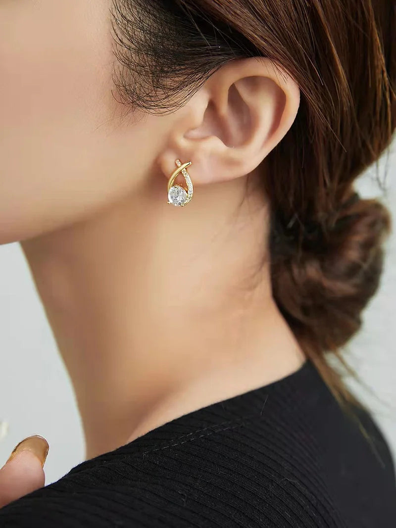 Pendientes de gota de agua con circonitas a la moda para mujer, pendientes de cruz clásicos, joyería elegante, accesorios para bodas y fiestas, regalos para mujer