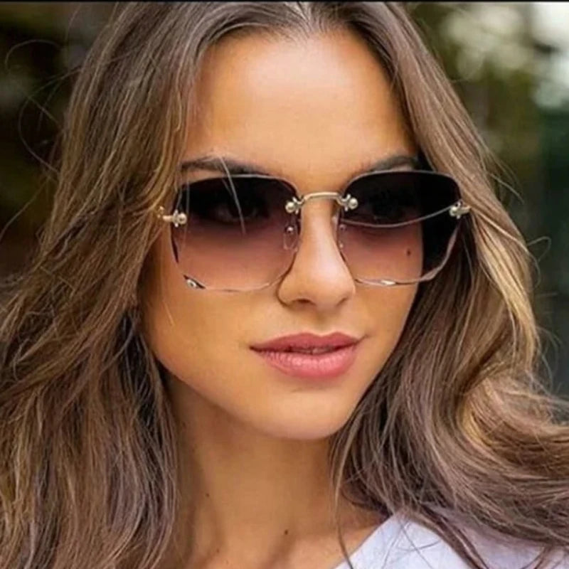 Large Frame Square Sunglasses Rimless UV Protection Fashion Sunglasses Gradient Two-color Eyewear 2024 New lentes de sol mujer