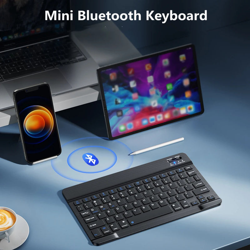 Teclado y ratón inalámbricos Bluetooth recargables para tabletas iOS, Android y Windows, iPad Air Mini Pro, teclado inglés y ruso