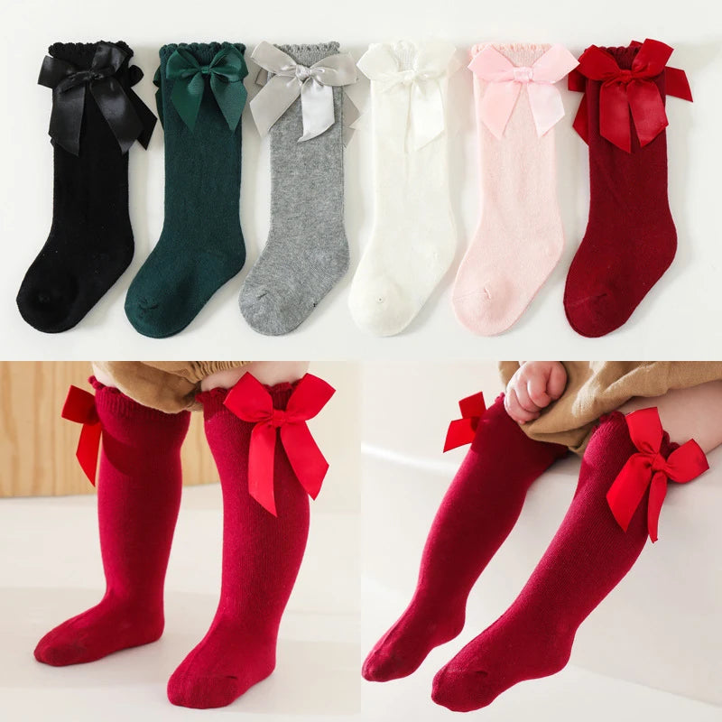 Calcetines de bebé con lazo grande para niñas, calcetines de princesa para estudiantes, calcetines de algodón para niños y niños pequeños, accesorios para bebés, ropa para recién nacidos