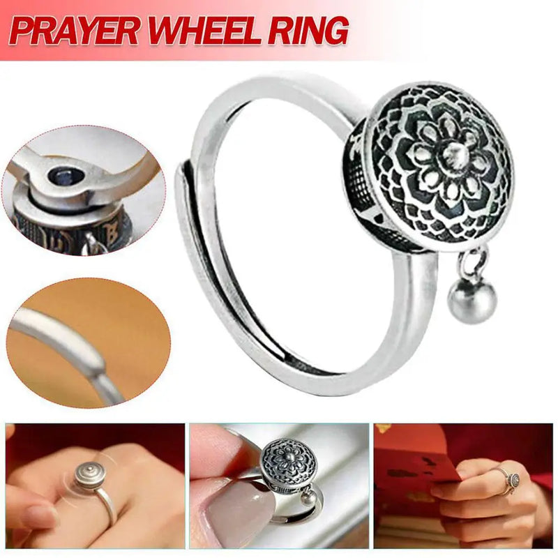 Retro Traditional Anxiety Relief Ring Adjustable Fidget Jewelry Women Gift Rotate Freely Anti Stress Anxiety Ring