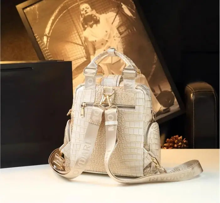 2024 Genuine Leather Women Backpacks Female Handbags Large Capacity Shoulder Crocodile Pattern Backpack Portable Mommy Bag Tide