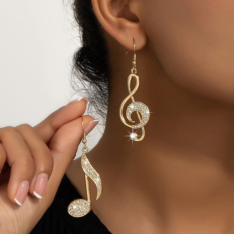 Exquisite Golden Music Symbol Design, Sparkling Rhinestone Women's Earrings, Holiday Music Enthusiast Gift