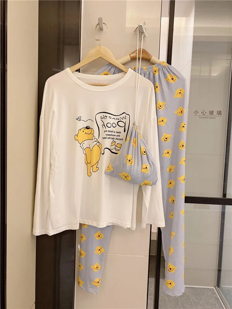 Disney Donald Duck new women's pajamas autumn cotton long-sleeved trousers two-piece set silk pajamas women's loungewear set