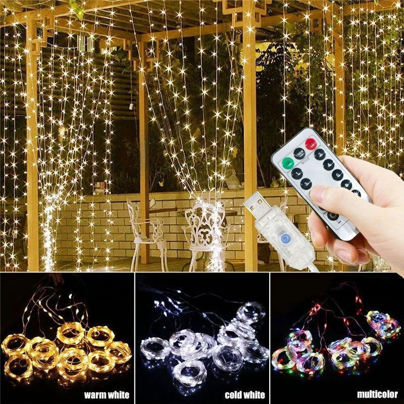 1 paquete de luces LED para cortina con control remoto USB de 8 modos, para bodas, hogar, fiestas, ventanas, paredes, decoraciones de Halloween y Navidad