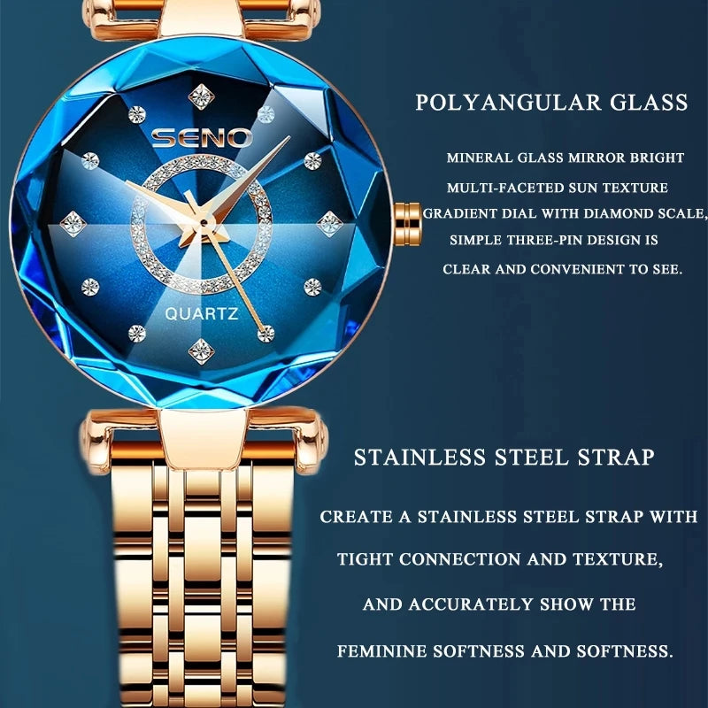 Reloj de pulsera de oro rosa de lujo para mujer SENO Ocean Star 2024, reloj de pulsera de cristal para mujer, reloj femenino