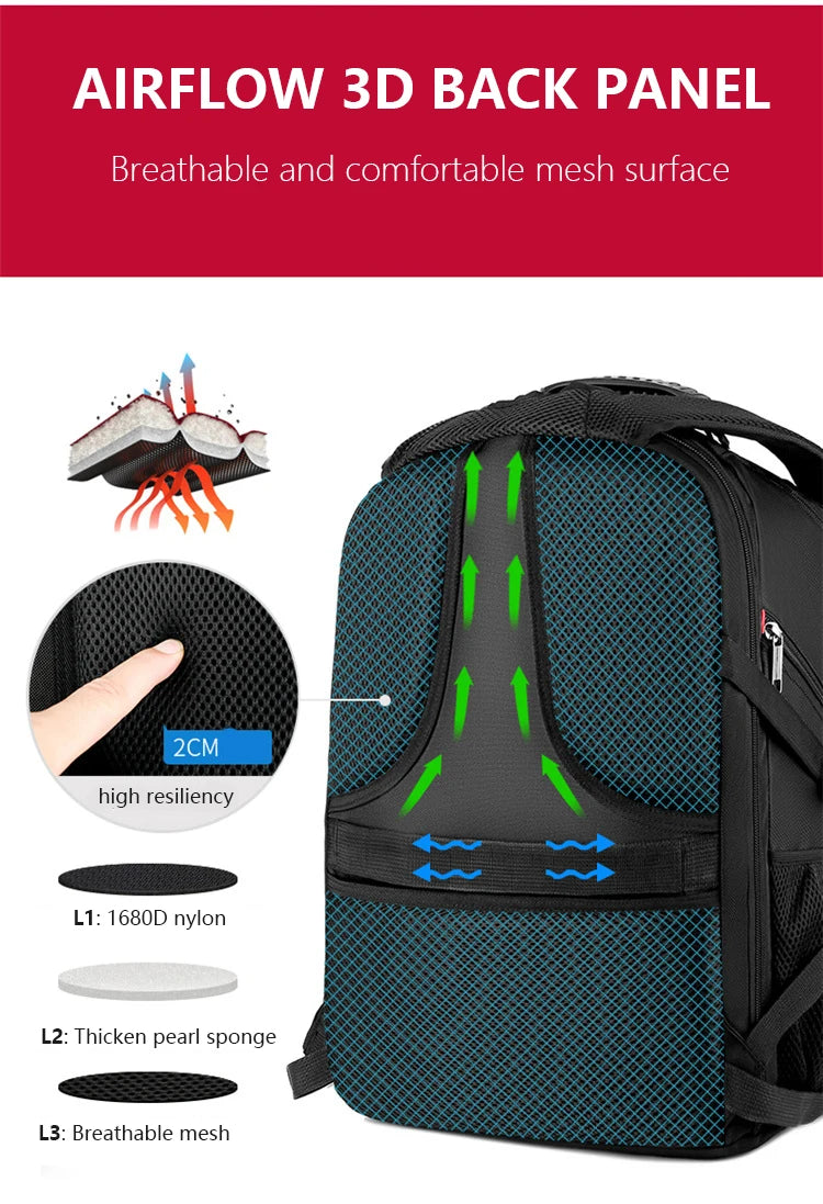 Mochila multifuncional suiza duradera para computadora portátil de 17 pulgadas, bolsa de viaje, mochila universitaria, puerto de carga USB, resistente al agua