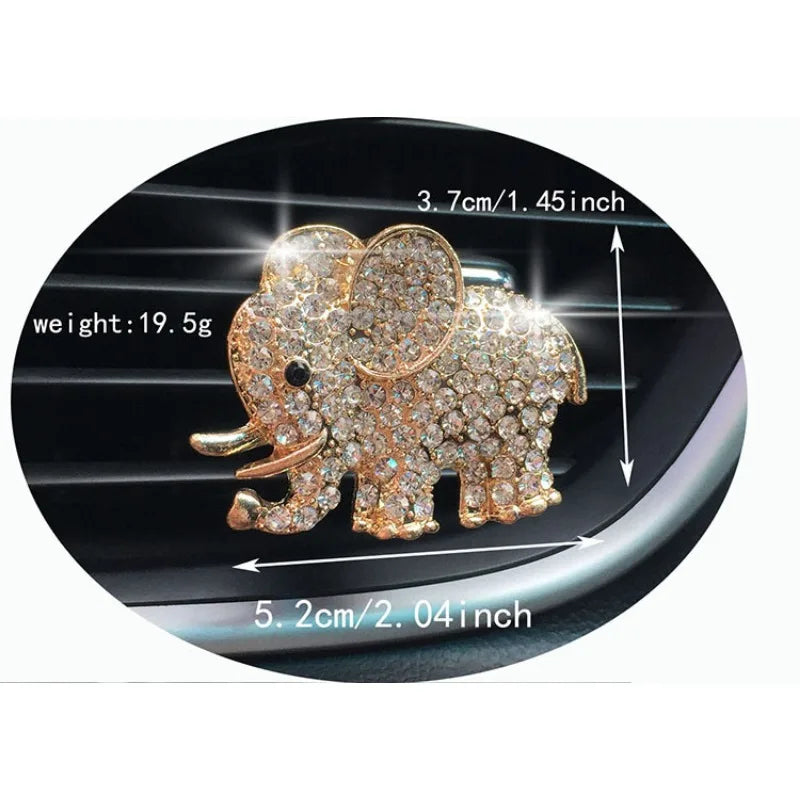 1 ambientador con forma de elefante de diamante para ventilación de coche, con clip para aromaterapia, fragancia, decoración de perfume, accesorios para coche