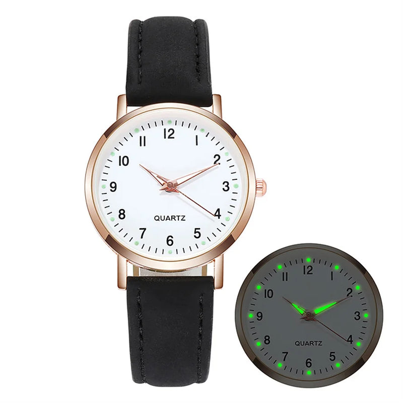 Relojes de mujer, pulsera de cuero luminosa, reloj sencillo, elegante reloj de cuarzo de moda, relojes de pulsera para mujer, reloj femenino