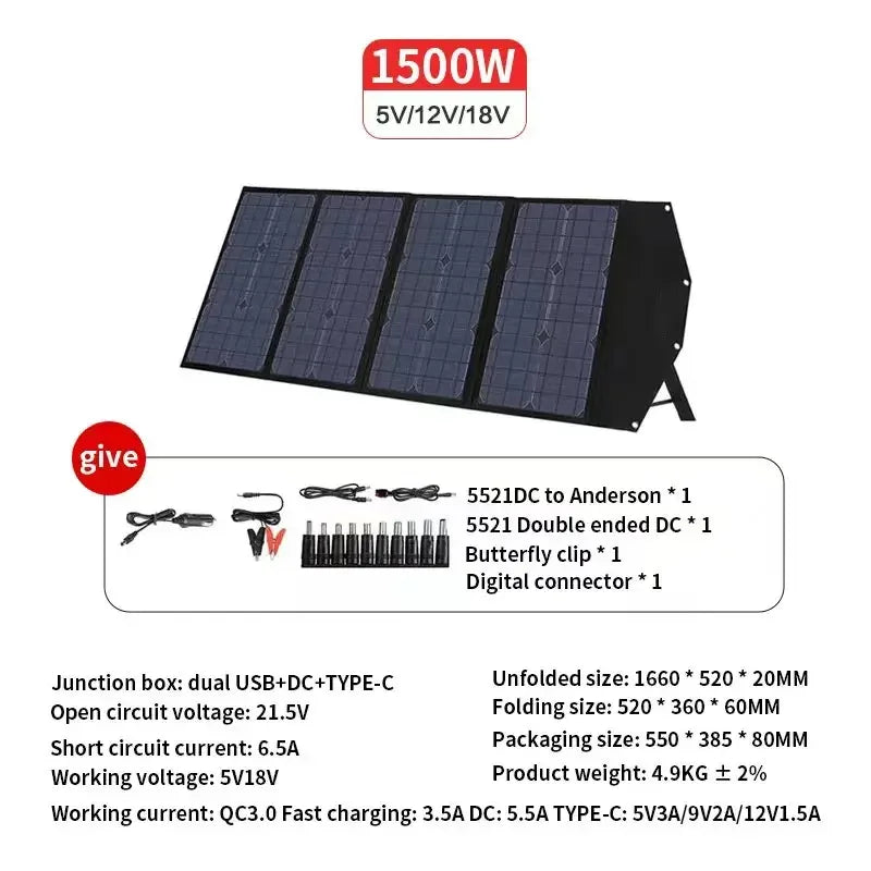 Flexible Foldable Solar Panel High Efficience Travel & Phone & Boat Portable 12V 2000w 1500w 1000w 500w Solar Panel Kit