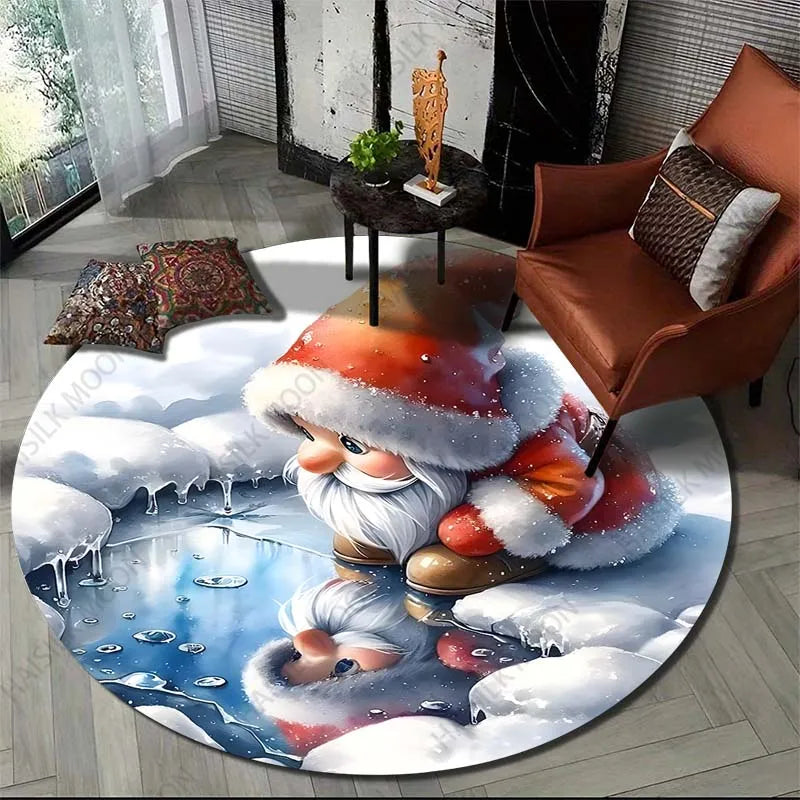 Gnome Christmas Print Round Carpet Suitable for Living Room Bedroom Carpet Flannel Non-slip Carpet, Sofa Chair Creative Door Mat