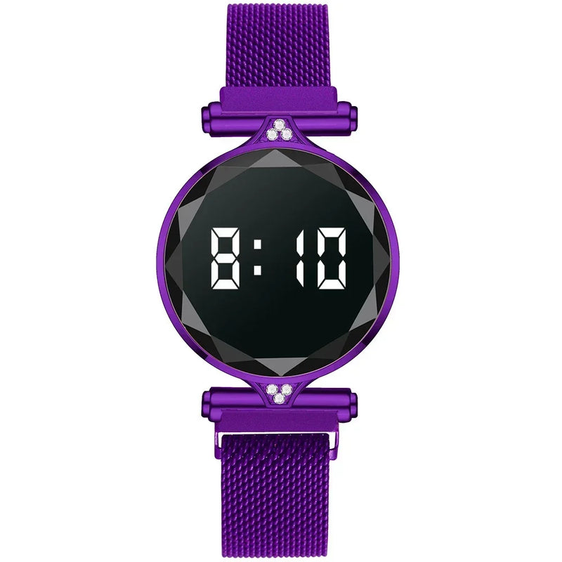 Reloj LED de lujo para mujer, pulsera magnética, relojes de oro rosa, relojes digitales de cuarzo para mujer, reloj femenino