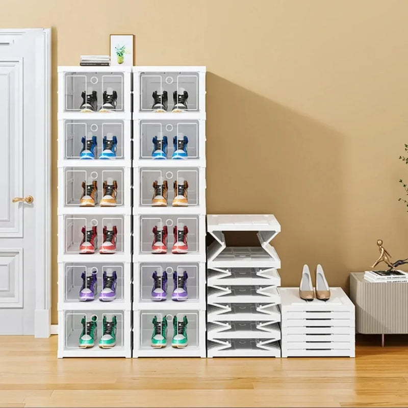 Foldable Shoe Storage Box Stackable Dustproof Transparent Living Room Sneaker Cabinet For Closet Multi Layer Cubby Shoes Rack