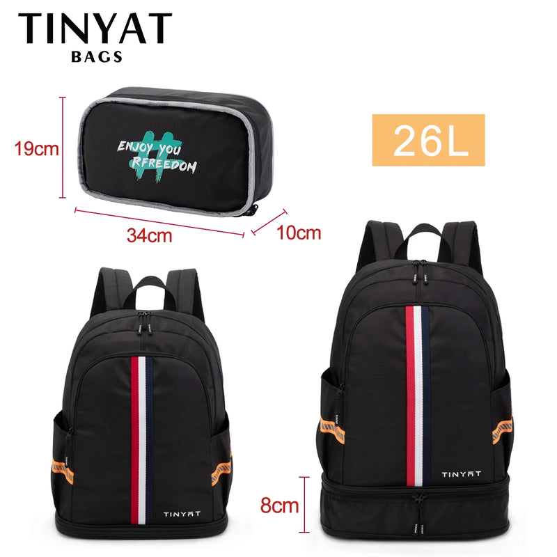 Mochila escolar TINYAT para hombres y mujeres, impermeable, para volver a la escuela, bolsa de viaje con almacenamiento de zapatos, plegable, resistente a las manchas para estudiantes