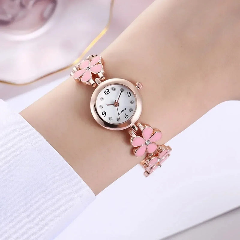 Small Dial Flower Bracelet Watch for Women Korean Version Simple and Compact Cute Round Quartz Watch Female Relogio