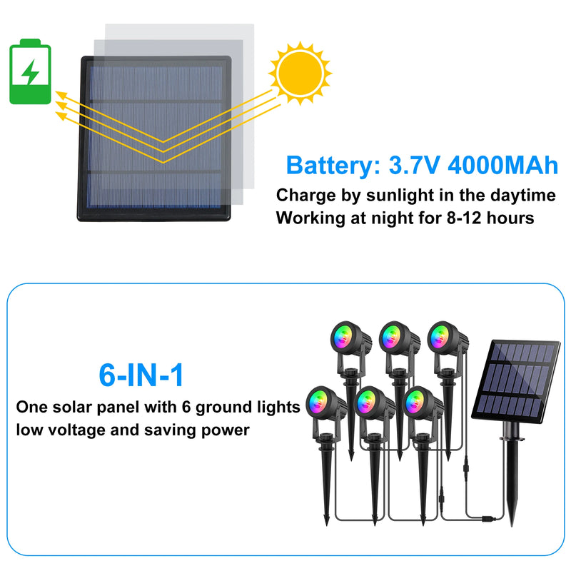 Foco solar RGB de 1/2/4/6 luces, IP65, resistente al agua, luz solar para jardín al aire libre, decoración para fiestas de Navidad y Halloween