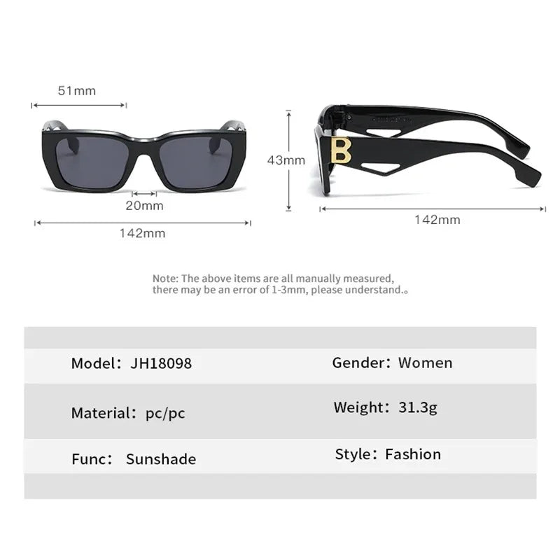 2024 New Fashion Square Sunglasses Women Personality B Word Trend Sunglasses Ins Sunglasses Ladies Gafas De Sol Mujer