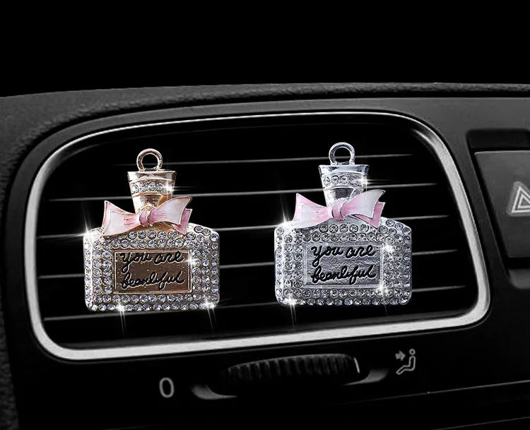 Ambientador con clip para ventilación de aire acondicionado de coche, decoración con corona de diamantes brillantes para interior de coche, accesorios difusores de aroma para coche