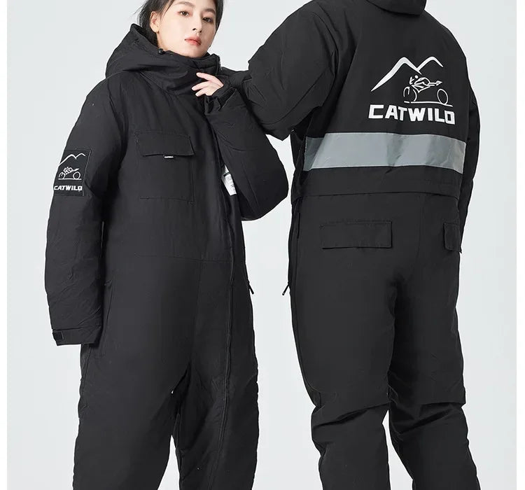 Traje de una pieza para motocicleta y coche eléctrico, traje cálido de felpa para montar en bicicleta con pierna abierta, ropa para montar en Moto de carreras, para invierno