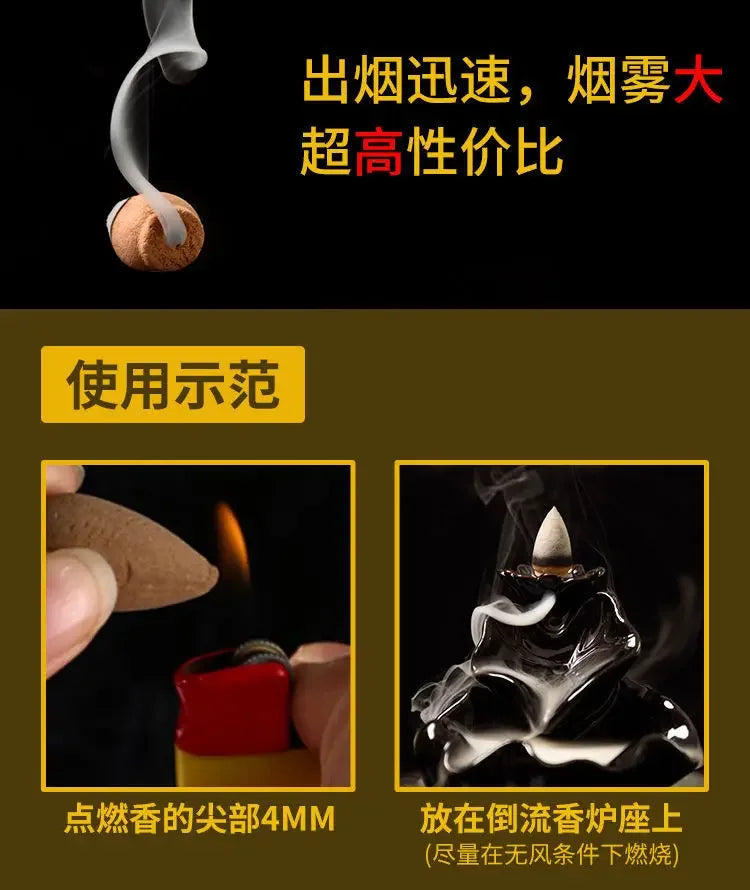 Waterfall Smoke Backflow Natural Incense Cone Rose Jasmine Lavender Sandalwood Lily Smoke Cone Reflux Tower Incense Aromatherapy