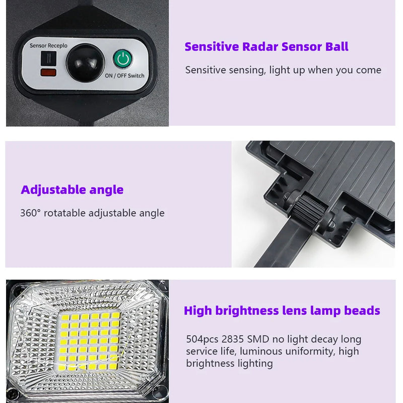 504 LED Powerful Solar Lights Outdoor Motion Sensor External Waterproof Street Light 12000 Lumen Dusk to Dawn Garden Road Lamp